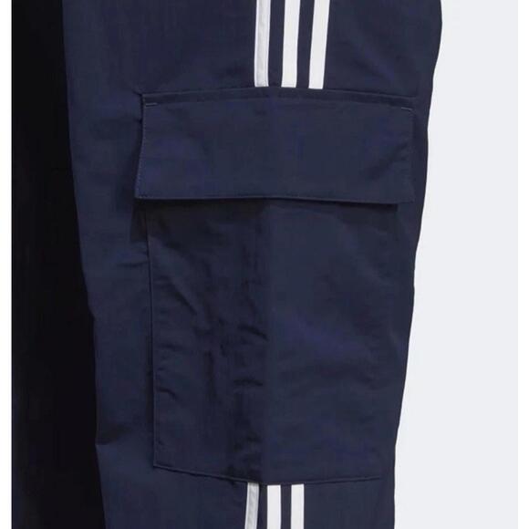 $80 Adidas Original 3S Cargo Pants Navy Blue White 3-Stripes HR3362 Mens Medium - Picture 2 of 9